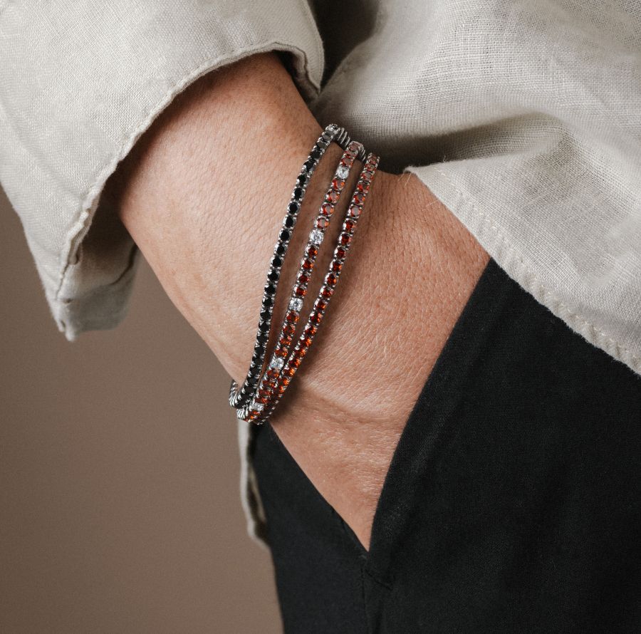 Bracciale Uomo Liu Jo Tennis Zirconi Neri 3 MM Acciaio Nero MLJ561